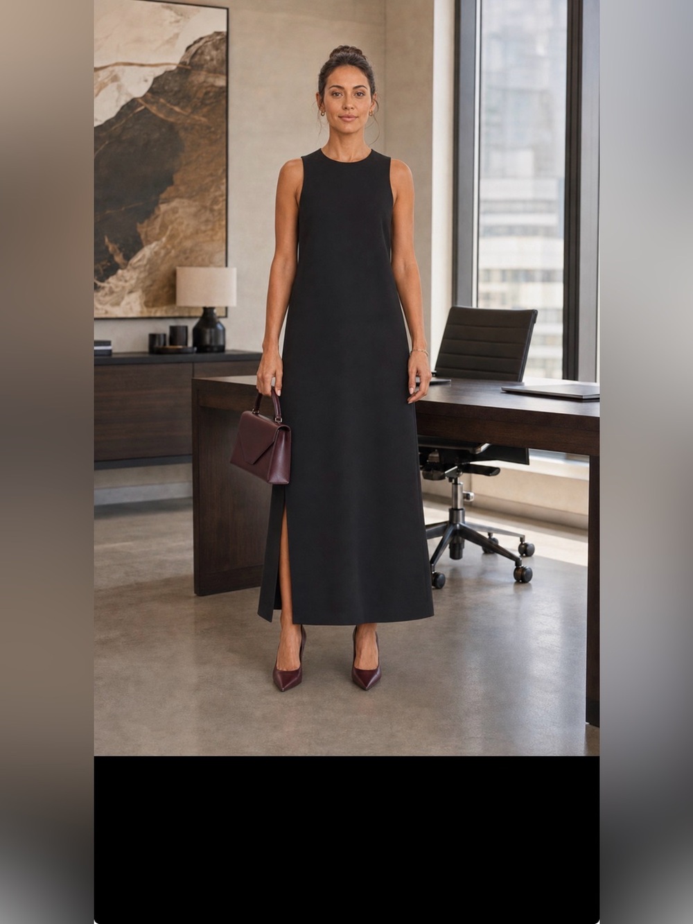 Theory Black Sleeveless A-Line Maxi Dress Side Slit Size 0 - Picture 3 of 8